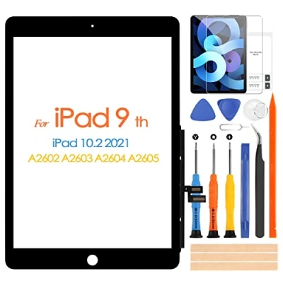 Image de Écran tactile pour iPad 9 2021 Gen 10.2&quot; A2602 A2603 A2604 A2605 Digitizer 9th 9a Remplacement de l&#039;écran Glazed Panel avec Réparation Kit, Sans Bouton Home