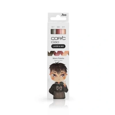 Image de COPIC Ciao LAYER &amp; MIX « Warm Palette », Set de marqueurs 3 couleurs différentes, marqueur mise en page avec une pointe moyenne et brosse.