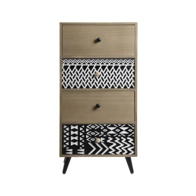 Image de Rebecca Mobili Commode Gain de Place, Meuble avec 4 Tiroirs, Bois MDF Métal, Noir Marron Blanc, pour Salle Bain Entrée Salon Dimensions HxLxP : 78 x 40 30 cm Art. RE6909