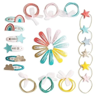 Image de Papierdrachen 48 pinces à cheveux et élastiques spéciaux dans de nombreuses couleurs durables robustes barrettes pour enfants avec paillettes revêtement en tissu Accessoires