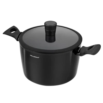 Image de FLORINA Faitout Aluminium (6,4 l) I Diamètre de 24 cm Marmite avec Couvercle en Verre Silicone MAGNUM Poignées Softtouch pour Induction, tous Feux Revêtement Antiadhésif