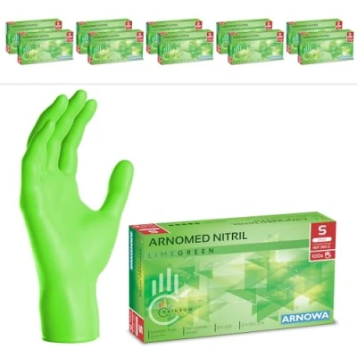 Image de ARNOMED gants jetables vert, nitrile taille S, gant jetable 1000 pièces (10 boîtes), en non poudrés &amp; sans latex, cuisine, a usage unique XS, M, L XL