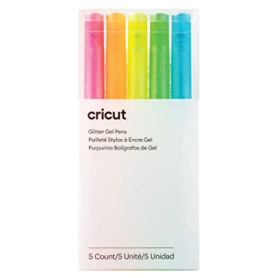 Image de Cricut Glitter Neon Pen Set 5CT Ensemble de Stylo Gel pailleté Néon Point Fin 0,8 mm 5 Pack pour Une Utilisation Machines, Vinyle, Multi, Explore &amp; Maker, Pièces