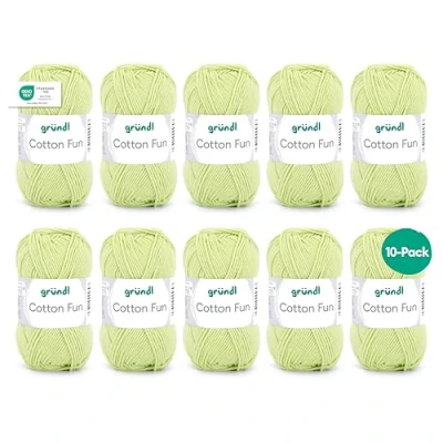Image de Gründl Cotton Fun fil à tricoter/ crocheter (fil doux en 100% coton, certifié OEKO TEX, 50 g/115 m, taille d&#039;aiguille : 3 4, 1 pelote g), vert clair