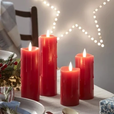 Image de Lights4fun Lot de 4 Bougies Rouge TruGlow® LED à Piles en Cire Véritable avec Effet Fondu