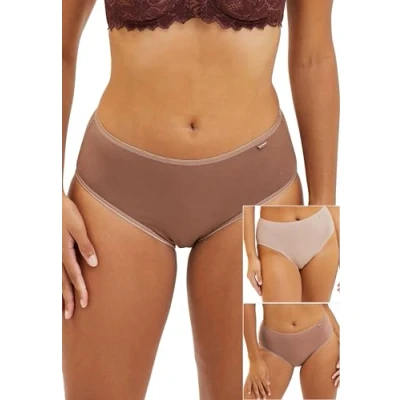 Image de SANS COMPLEXE Simplement Coton B Slips, Marron + Mocha Blush Beige, 48 (Lot de 3) Femme