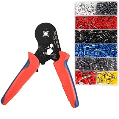 Image de Kit d&#039;outils de sertissage virole avec 1200 cosses fil isolées viroles, pince à sertir cliquet auto réglable pour connecteurs fils électriques (0,25 6 mm²)