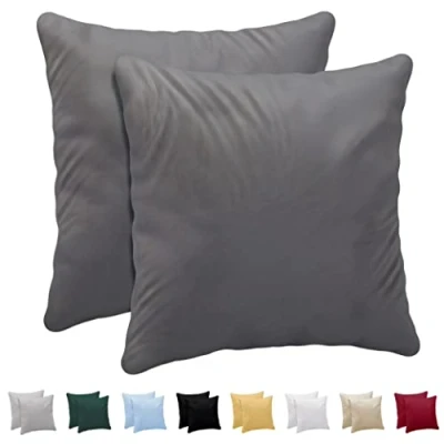 Image de Twinzen Taie Oreiller 40x40 cm (Lot de 2) 100% Coton Jersey 150 g/m² Anthracite avec Fermeture Éclair d&#039;oreiller 40 x Housse Coussin Certifiée Oeko Tex Doux et Respirant