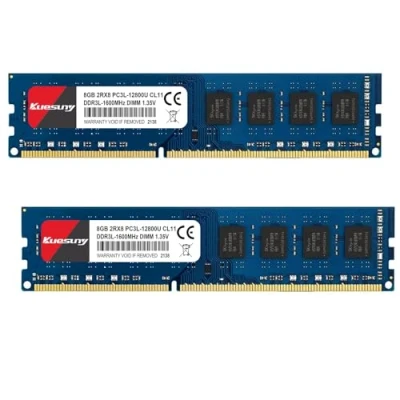 Image de Kuesuny 16Go Kit (2x8Go) DDR3L/DDR3 RAM1600MHz PC3 12800U UDIMM Unbuffered Non ECC 1.35V CL11 2Rx8 Dual Rank 240 Pin Bureau Mémoire RAM Module Upgrade