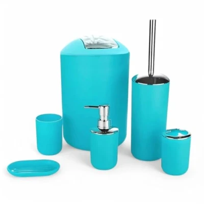 Image de Jeu de 6 accessoires salle bain Dont distributeur savon, brosse WC et porte Hell Blau Design 2
