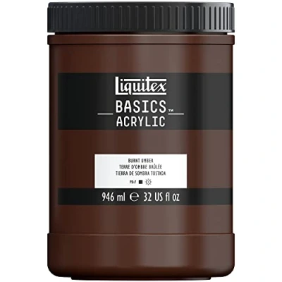 Image de Liquitex 8870357 Basics peinture acrylique, artistique monopigmentée, résistante à la lumière, qualité archive, finition satinée, pot de 946 ml Terre D&#039;Ombre Brûlée
