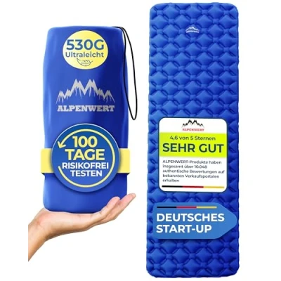 Image de ALPENWERT® Matelas isolant d&#039;extérieur [petite taille une fois plié et ultra léger] gonflable parfait pour le camping, la randonnée, les randonnées, etc. de couchage