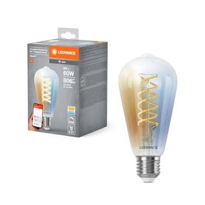 Image de Ampoule LED LEDVANCE SMART+ WIFI, transparente, 8W, 806lm,forme Edison 64mm et culot E27, lumière blanche réglable (2700 6500K), dimmable, application ou commande vocale, durée de vie 15 000 heures