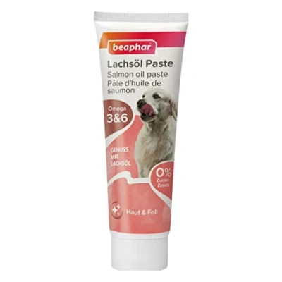 Image de BEAPHAR Pâte d&#039;huile de Saumon pour Chiens Omega 3 et 6 Délice avec l&#039;huile Une Peau Saine Un Beau Pelage sans céréales 0% Sucre ajouté 100 g