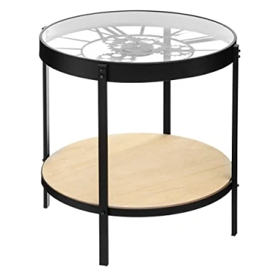 Image de ATMOSPHERA CREATEUR D&#039;INTERIEUR M2GDECOR Table d&#039;appoint Double Niveau Pendule Meca D 50,5 x H 49 cm
