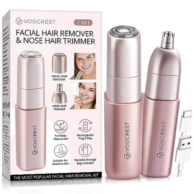 Image de Épilateur Visage pour Femmes Tondeuse Nez Femme Rechargeable: 2 en 1 Epilateur et Rasoir Femmes, Appareil d&#039;Épilation Poils du Lèvres Bras avec Lumière.