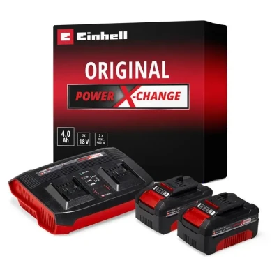 Image de Einhell Starter Kit 2 X 4,0 Ah + Double chargeur Power Change (Lithium Ion, 18V, 1 batteries Ah, pour tous les appareils Change)