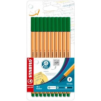 Image de Stabilo Point 88 Fineliner Vert (Portefeuille de 10)