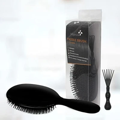 Image de Shine Enhancer Brosse à cheveux en forme de pagaie noire mate avec poils sanglier naturels doux pour brillants et lisses tous les types homme femme secs