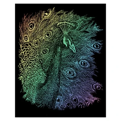 Image de Pracht Creatives Hobby Royal &amp; Langnickel Image Paon Rainbow avec Crayon à gratter et modèle, Convient aux Enfants Adultes, 4674 20331, Multicolore, Petit