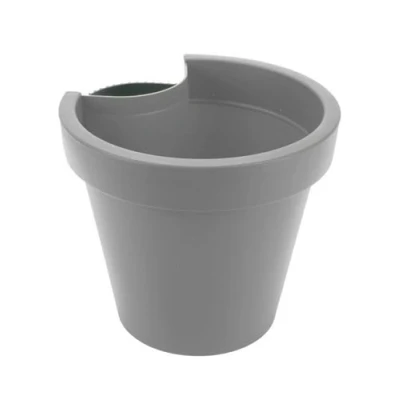 Image de Spetebo Pot de fleurs rond en plastique 24 x 21 cm Gris Avec sangle fixation trou drainage