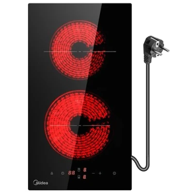 Image de Midea plaque de cuisson vitrocéramique avec 2 zones cuisson, encastrable en céramique prise, câblage, contrôle tactile, arrêt automatique, sécurité enfant