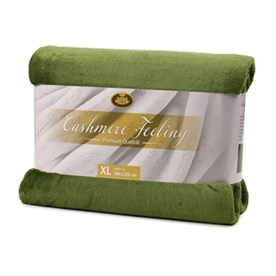 Image de Gözze Couverture Douillette Premium Cashmere Feeling, 500 g/m², 180 x 220 cm Vert foncé