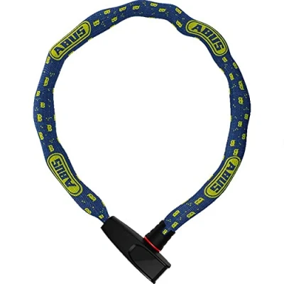 Image de ABUS Antivol à Chaîne Catena 6806K vélo léger en acier trempé avec gaine textile la mode carrée niveau de sécurité 6 85 cm Bleu motif masque