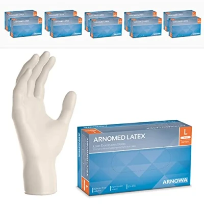Image de ARNOMED gants latex jetables L, blanc, 1000 pièces chirurgicaux non poudrés (10 boîtes), à usage unique, en latex, gant disponibles tailles XS, S, M, L &amp; XL