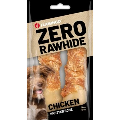 Image de Flamingo Friandises Zero Rawhide Os noué avec Poulet 2 pièces de 14cm, 60gr.