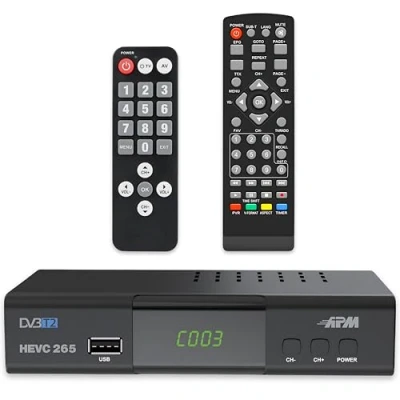 Image de APM Décodeur TNT Full HD 1080p, Tuner H.265 HEVC, Télécommande Simplifiée, Démodulateur DVB T2 C Ports HDMI, Péritel, USB, Coax. Chaînes Terrestres Gratuites France Allemagne Espagne, 428002