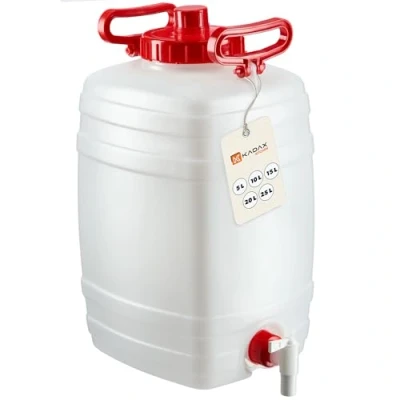 Image de KADAX bidon d&#039;eau, tonneau à boissons, en plastique, d&#039;eau potable, réservoir avec robinet, de boisson joint caoutchouc (25 l, blanc)