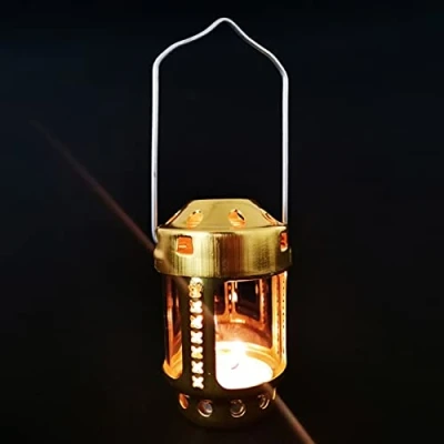 Image de HshDUti lanterne de camping, à bougie lumineuse, veilleuse extérieure, lumière d&#039;urgence, lampe suspendre pour le la randonnée, pêche Doré