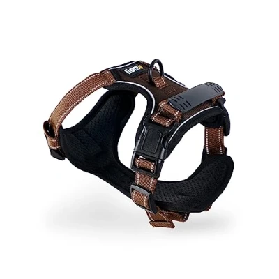 Image de lionto Harnais pour Chien rembourré Anti Traction réfléchissant de sécurité réglable, Taille XL, Marron