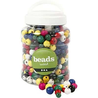 Image de Perles en bois de tailles diverses. Livrées dans un seau plastique. Réf 68481