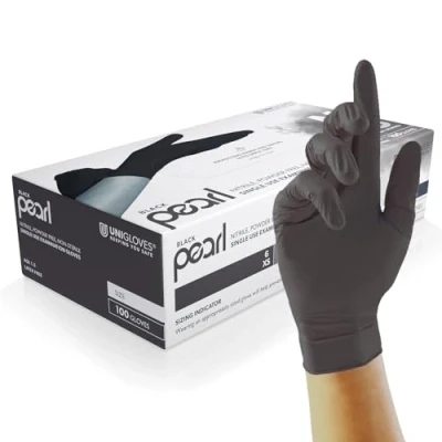Image de Unigloves Black Pearl gants d&#039;examen en nitrile jetables polyvalents, sans poudre et latex boîte de 100 gants, noirs, taille S (GP0032)