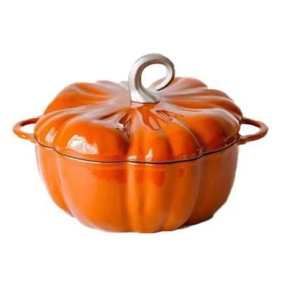 Image de CARXS cocotte en Fonte émaillée Forme de Citrouille avec Couvercle, antiadhésive 7.9 Pouces pour Toutes Les Sources Chaleur