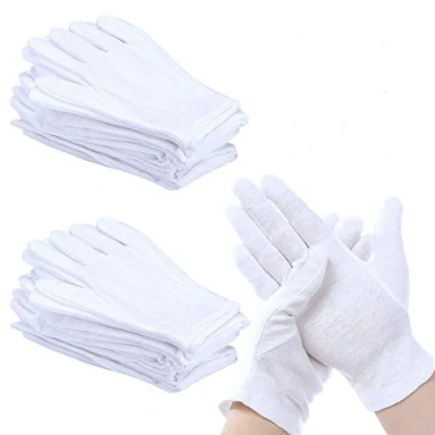 Image de PERFETSELL 12 Paires de Gants en Coton Blanc, Coton, Confortables et Respirants, Blanc Réutilisables Blancs pour Inspection Bijoux Argenterie Plus