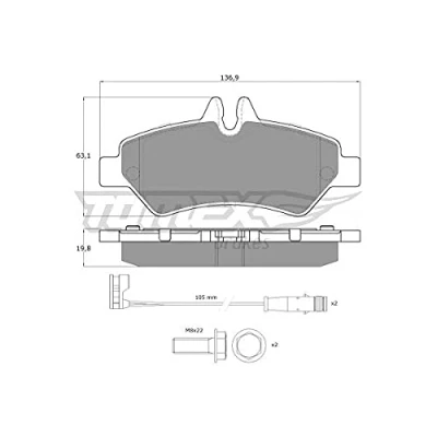 Image de TOMEX brakes TX 14 27 Jeu de plaquettes frein Essieu arrière contact signal d&#039;usure inclus avec vis d&#039;étrier accessoires