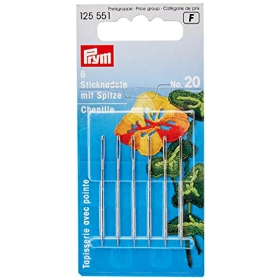 Image de Prym Embroidery Needles Chenille Sharp Point No. 20 Silver col with Gold Eye 1.00 x 43 mm