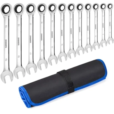 Image de SORAKO Jeu de 12 clés mixtes à cliquet tête fixe Clé mixte 72 dents 8 19 mm métrique standard
