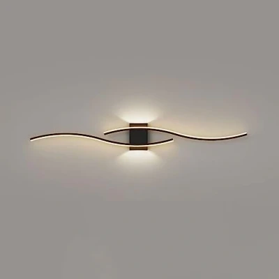 Image de RXPVUXE Applique Murale Vague Noire Moderne LED Linéaire Up Down Créatif En Métal Murale, Noir Simple Luminaire Mural Pour Chambre Chevet Salon Couloir