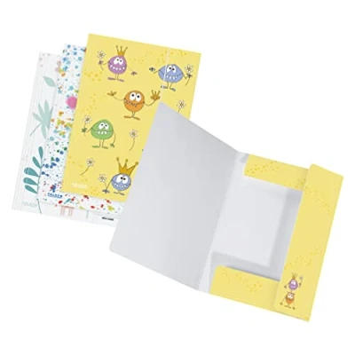 Image de Falken Lot de 10 chemises Pour enfant en carton extra résistant avec 3 rabats et bande élastique motifs A3 assortis l&#039;école
