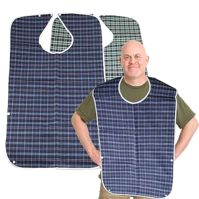 Image de LWMLWM Bavoirs adultes lavables, réutilisables pour hommes, femmes, imperméables personnes âgées et handicapés (2, Bleu &amp; Vert)