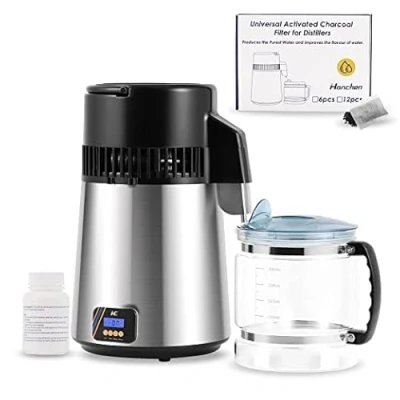 Image de Hanchen Distillateur d&#039;eau numérique 1L/H distillée 750 W en acier inoxydable avec carafe verre, distillateurs contrôlés