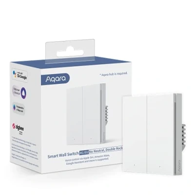 Image de AQARA Interrupteur Mural Intelligent H1 EU (Double Boutons, Sans Neutre), NÉCESSITE HUB, de l&#039;Interrupteur à Télécommande, est Compatible avec Alexa, HomeKit, Google Assistant, IFTTT, Gris