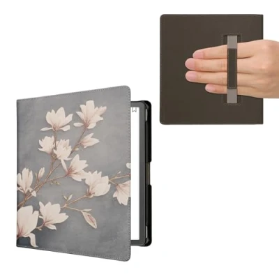 Image de kwmobile Étui Compatible avec Amazon Kindle Scribe Coque à Rabat magnétique Tablette eReader Similicuir Sangle Taupe Blanc Bleu Gris