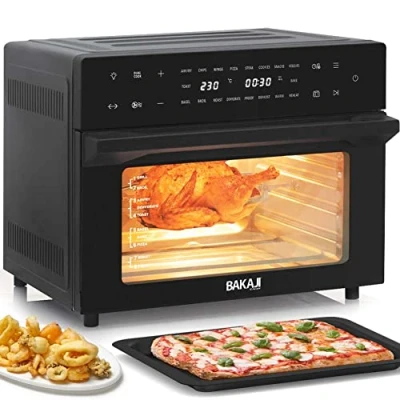 Image de Bakaji Four friteuse à air chaud capacité 30 l 1800 W réfrigérateur grille sèche sans huile Airfryer écran tactile 18 programmes fonction double cuisson minuterie réglage température verre