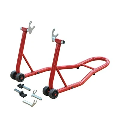 Image de HOMCOM Support béquille de Moto arrière Roue lève sur roulettes avec adaptateurs Caoutchouc Rouge et Noir
