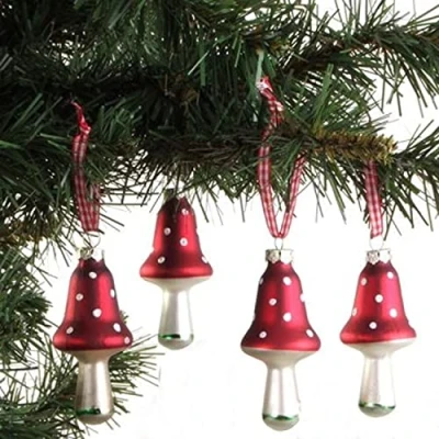 Image de Lot de 4 décorations sapin Noël en verre Motif champignon